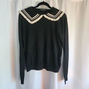 Luxedress Sweet Peter Pan Collar Long Sleeve Pullover Sweater - Black Size M